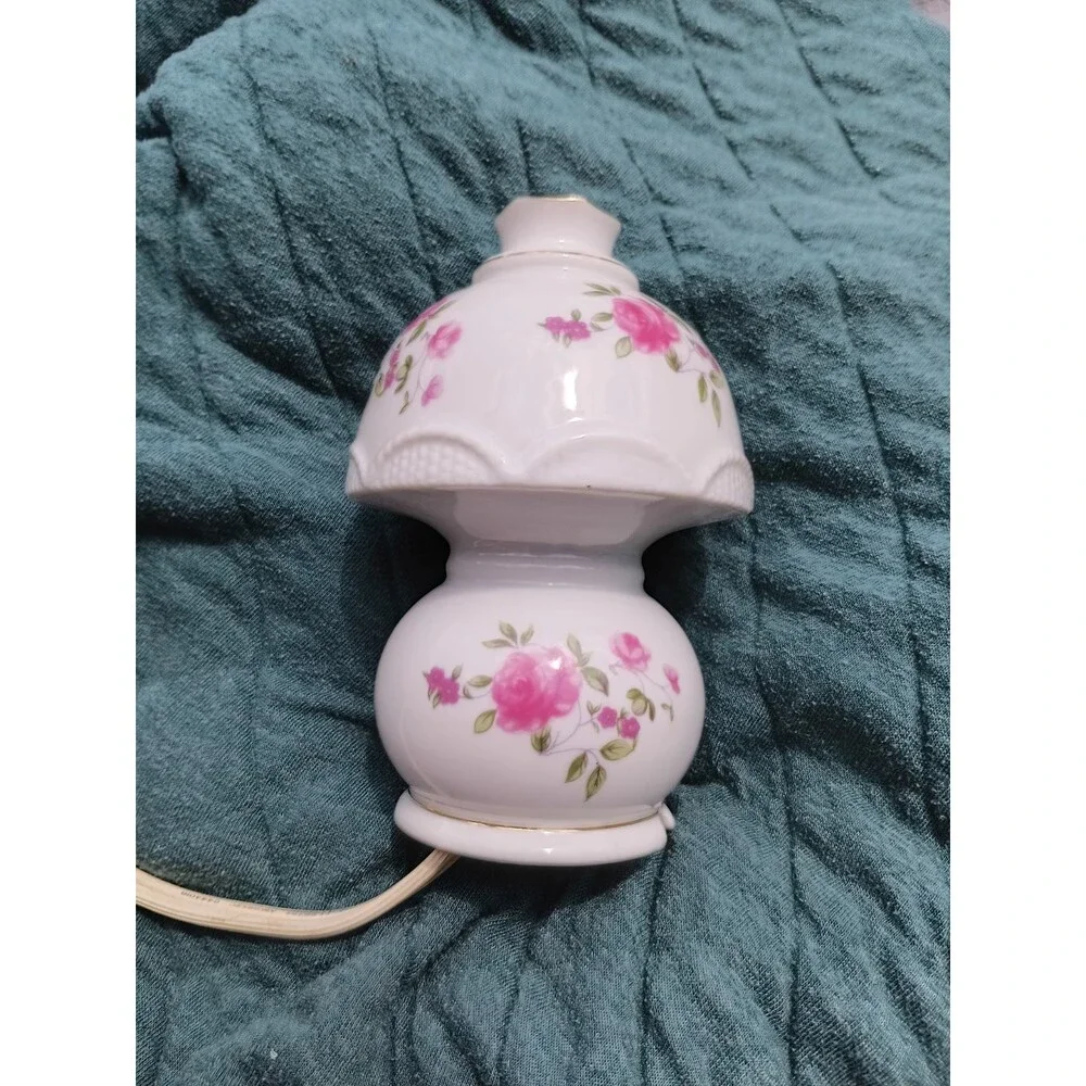 Vtg Porcelain White Pink Floral Mini Hurricane Lamp Japan Rewired Working